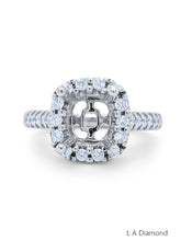 14K White Gold Diamond Halo Cushion Cut Semi-Mount Engagement Ring (.86 ct)